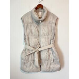 H&M Gray Down Filled Longline Belted Puffer Vest